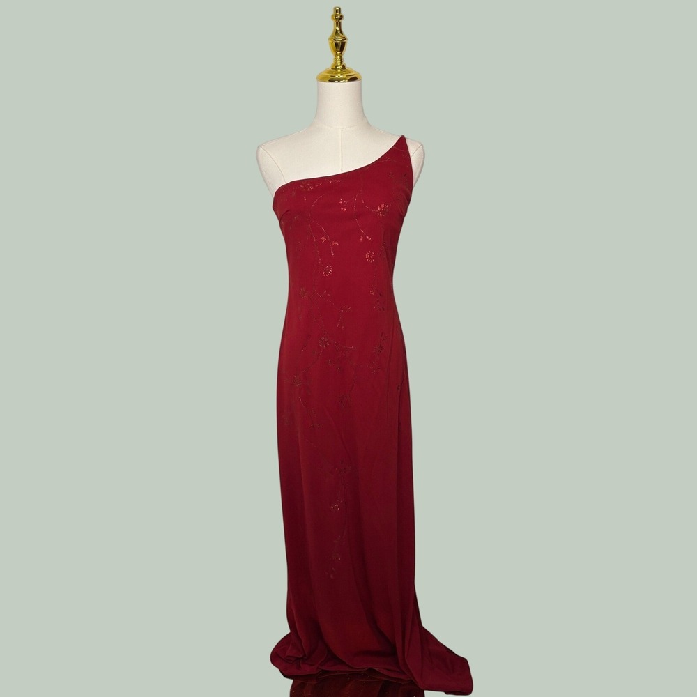 vintage 90s rampage classy wine red glitter floral elegant maxi prom dress y2k